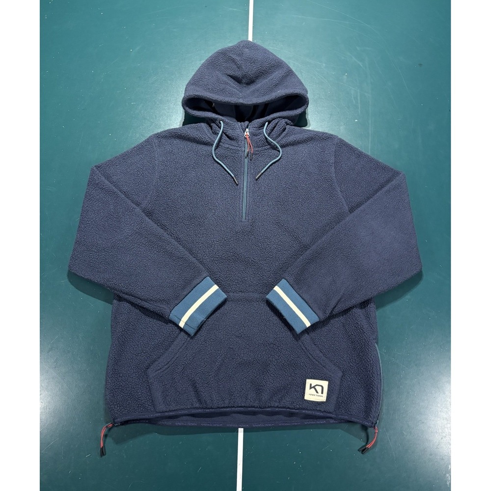 Kari Traa Fleece Rothe Pullover Hoodie Women XL Navy Blue 1/4 Zip Pockets Sherpa